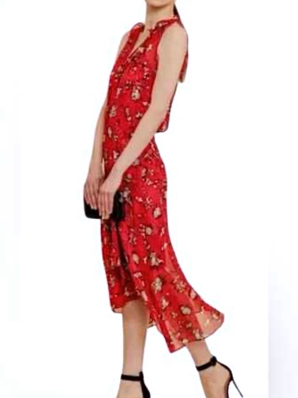 NWT Veronica Beard Corsica Silk Dress Red Black White Floral Asymmetrical Hem 10